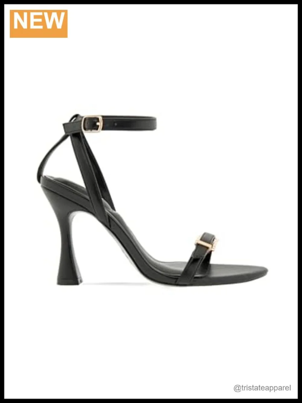 Faux Leather Pointed Toe Ankle Strap Heeled Sandal Buckle Flare Heel